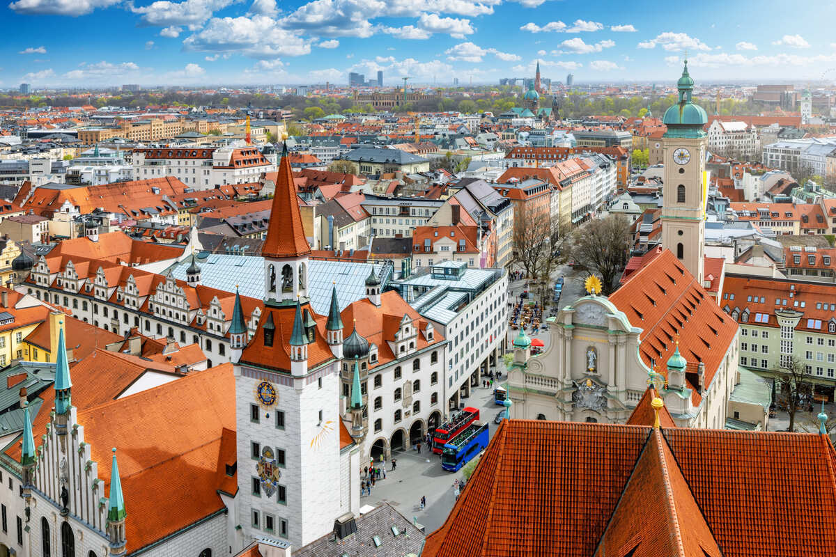 Aerial View Of Munich Old Town Seen From The Alter Peter Tower, Germany