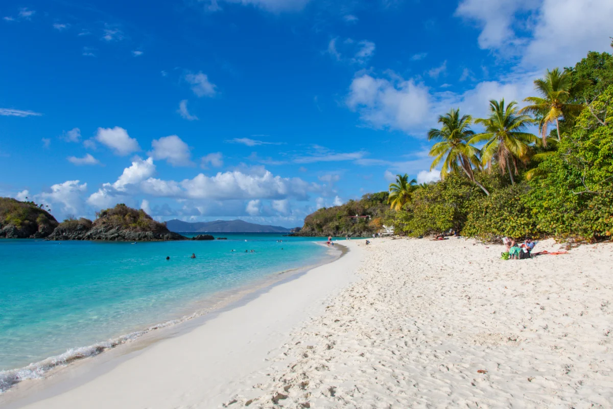 Trunk Bay Beach in the Virgin Islands National Park on the caribbean island of St John in the US Virgin Islands